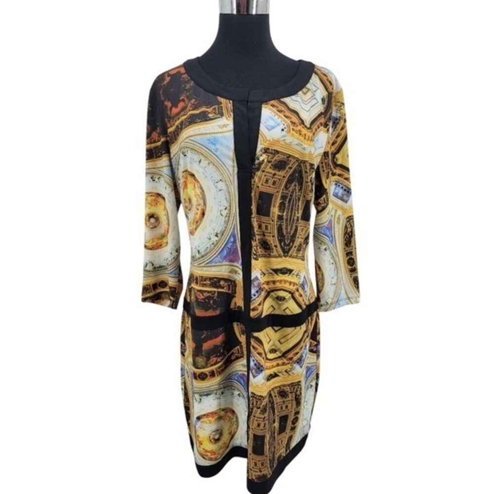 Adore Architecture Print Shift Dress Renaissance Ceiling Art 3/4 Sleeve Large